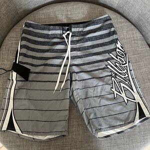 Billabong Men's Black and Gray Striped Board Shorts